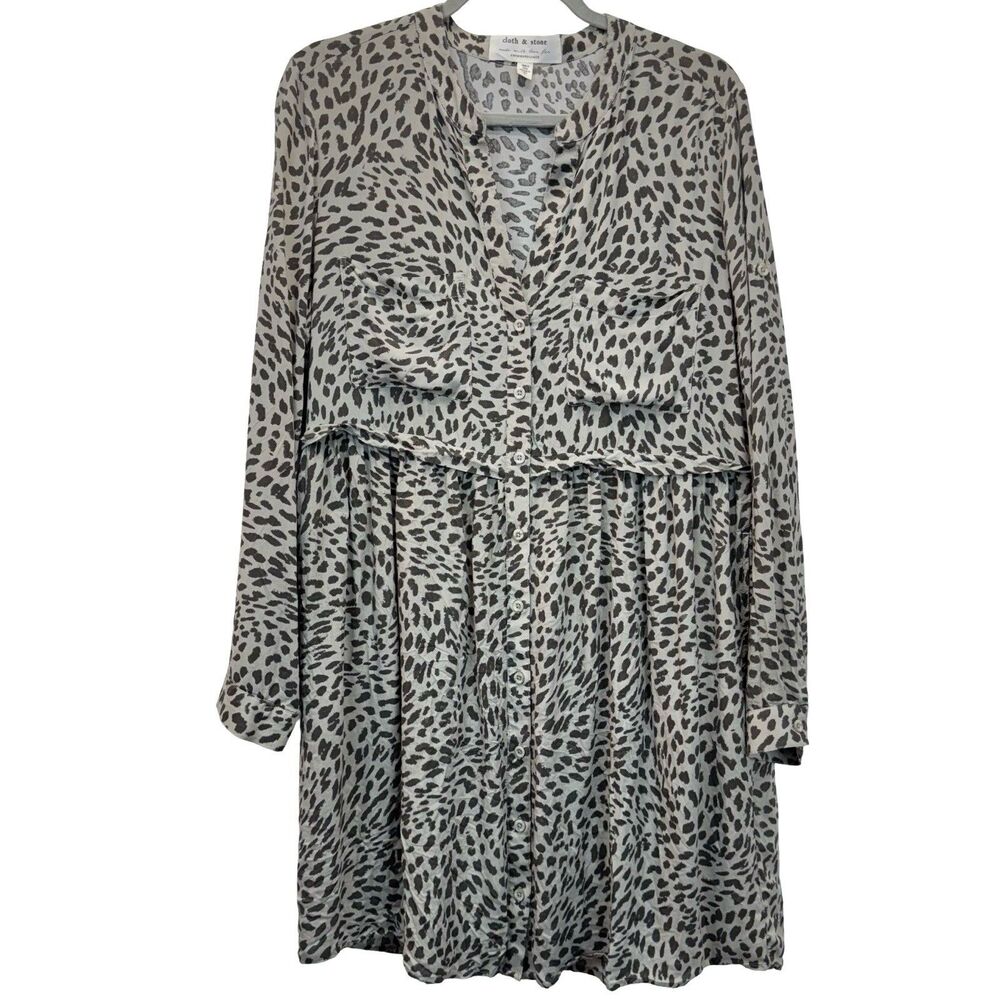 Cloth & Stone Anthropologie Shirt Dress Size L Leopard Print Button Up Mini